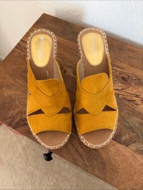 Patrizia Mustard Suede Espadrille Slide Mules